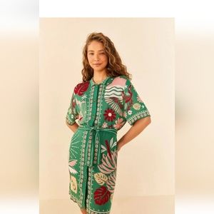 Farm Rio Green Floral Sweater Dress Size Small